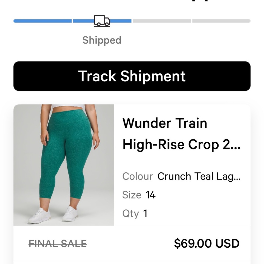 🍋 Lululemon Wunder Train High-Rise Crop 20" | Size 14 | Crunch Teal Lagoon
